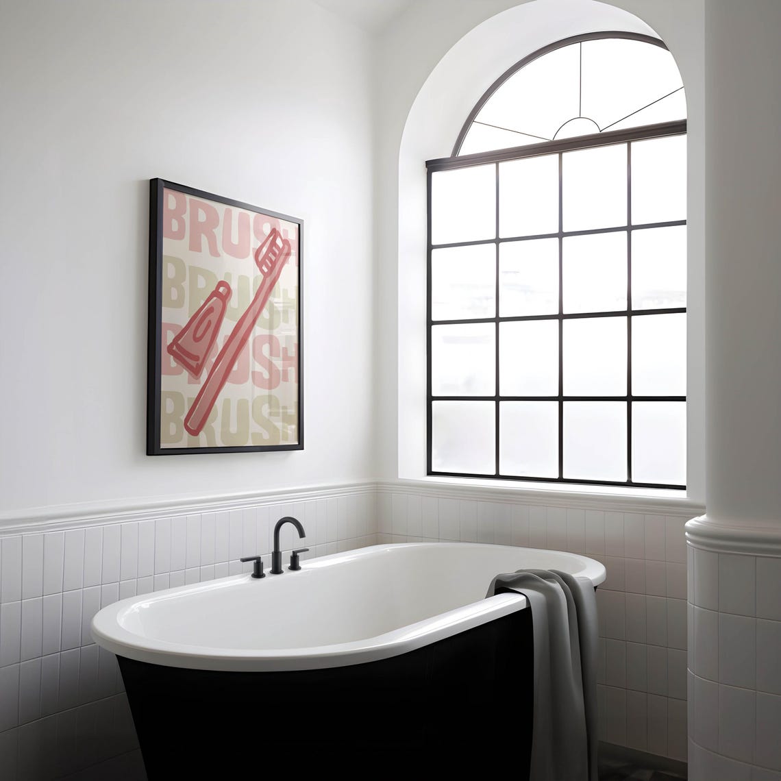 Brush Your Teeth Toothbrush Red Repeat Typography Bathroom Print - Image 3