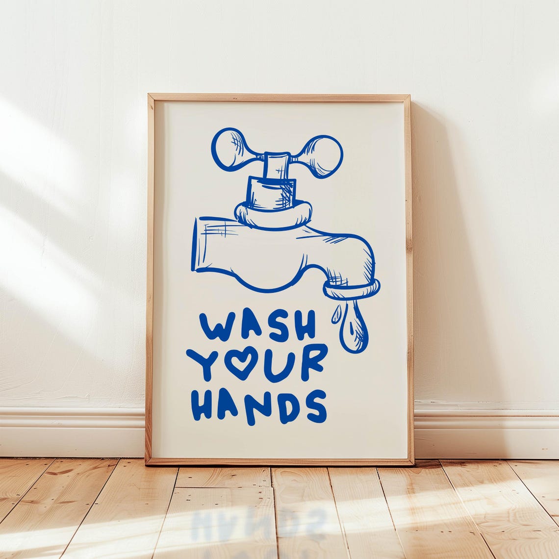 Wash Your Hands Blue Faucet Sketch Funny Bathroom Heart Poster - Image 2