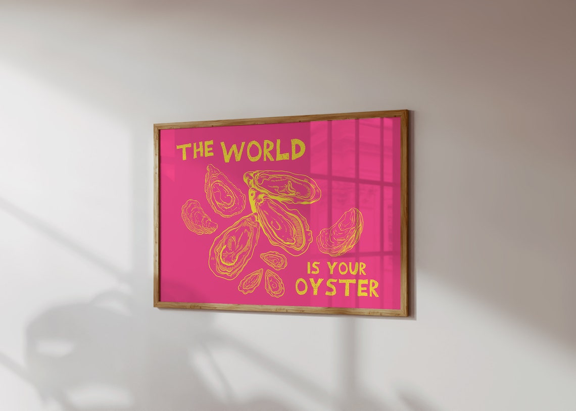 The World Is Your Oyster Hot Pink Yellow Retro Oyster Art Poster - Image 3