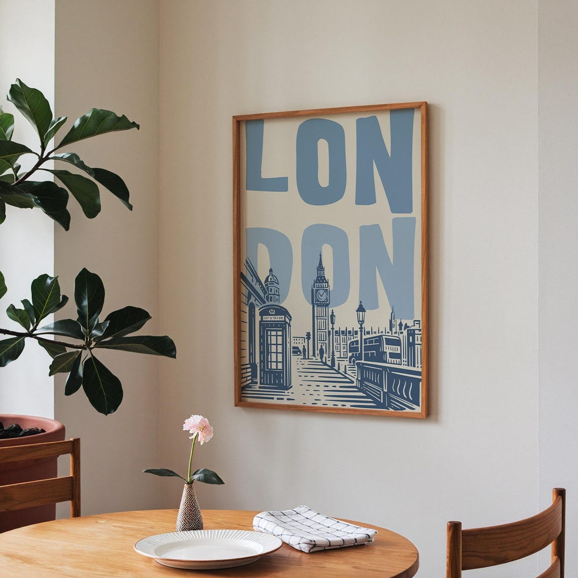London Bold Blue Big Ben Phone Booth Typography Travel Poster - Image 2