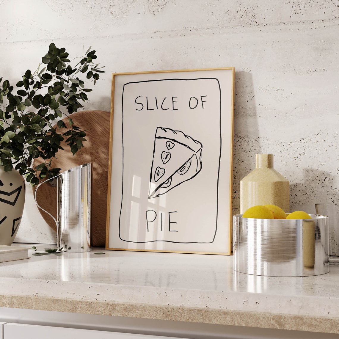 Slice of Pie Black Line Art Retro Kitchen Whimsical Dessert Poster - Image 3