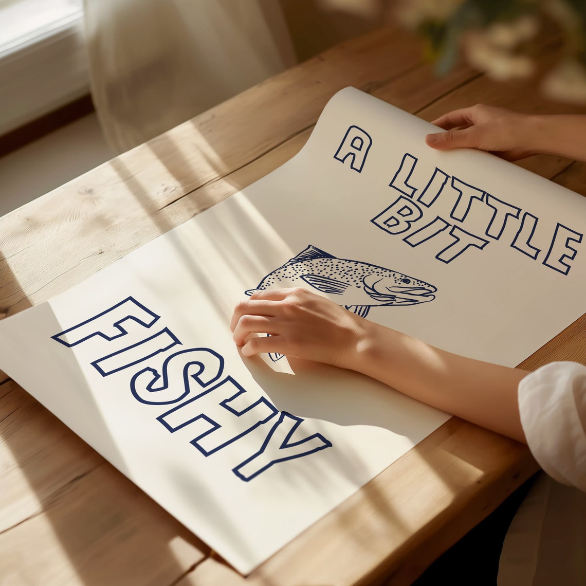 A Little Bit Fishy Navy Fish Illustration Funny Kitchen Poster - Image 4