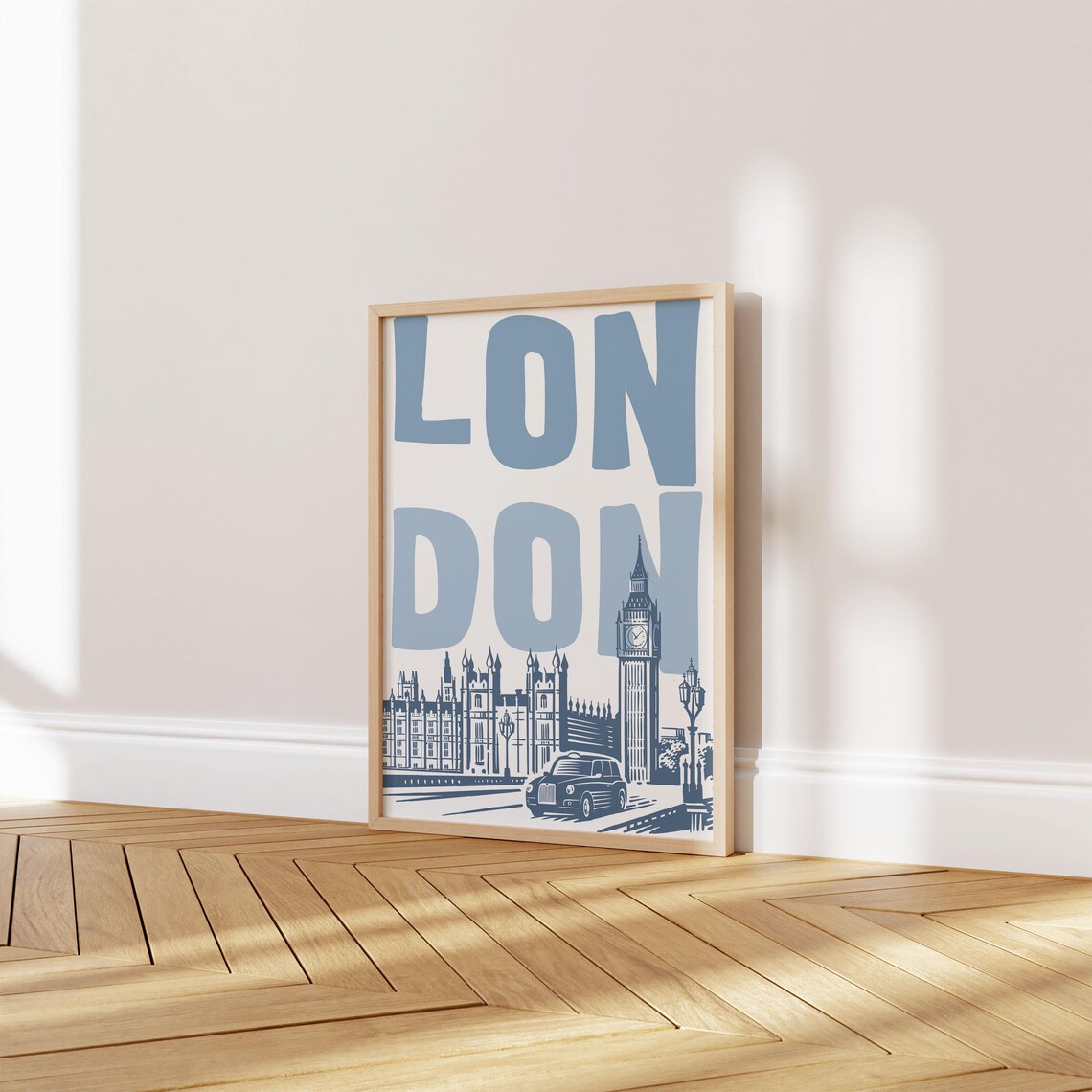 London Bold Blue Big Ben Black Taxi Typography Travel Poster - Image 4