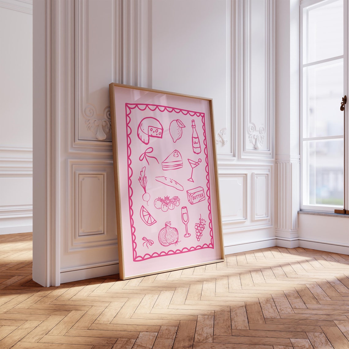 Pink Kitchen Food Icons Cheese Bread Butter Art Kitchen Decor Poster - Image 5