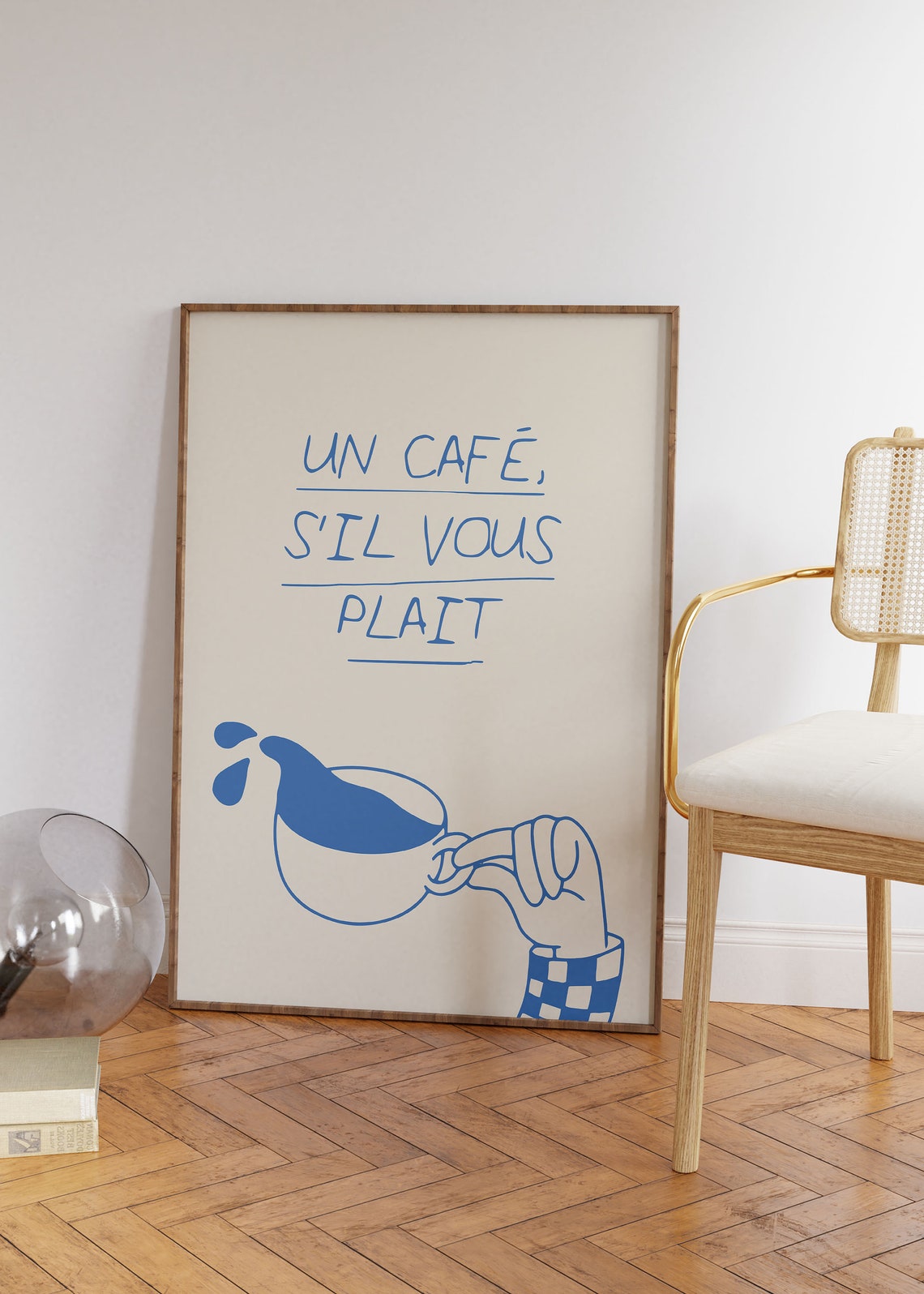 Un Cafe Sil Vous Plait Blue Coffee Cup Hand French Kitchen Poster - Image 4