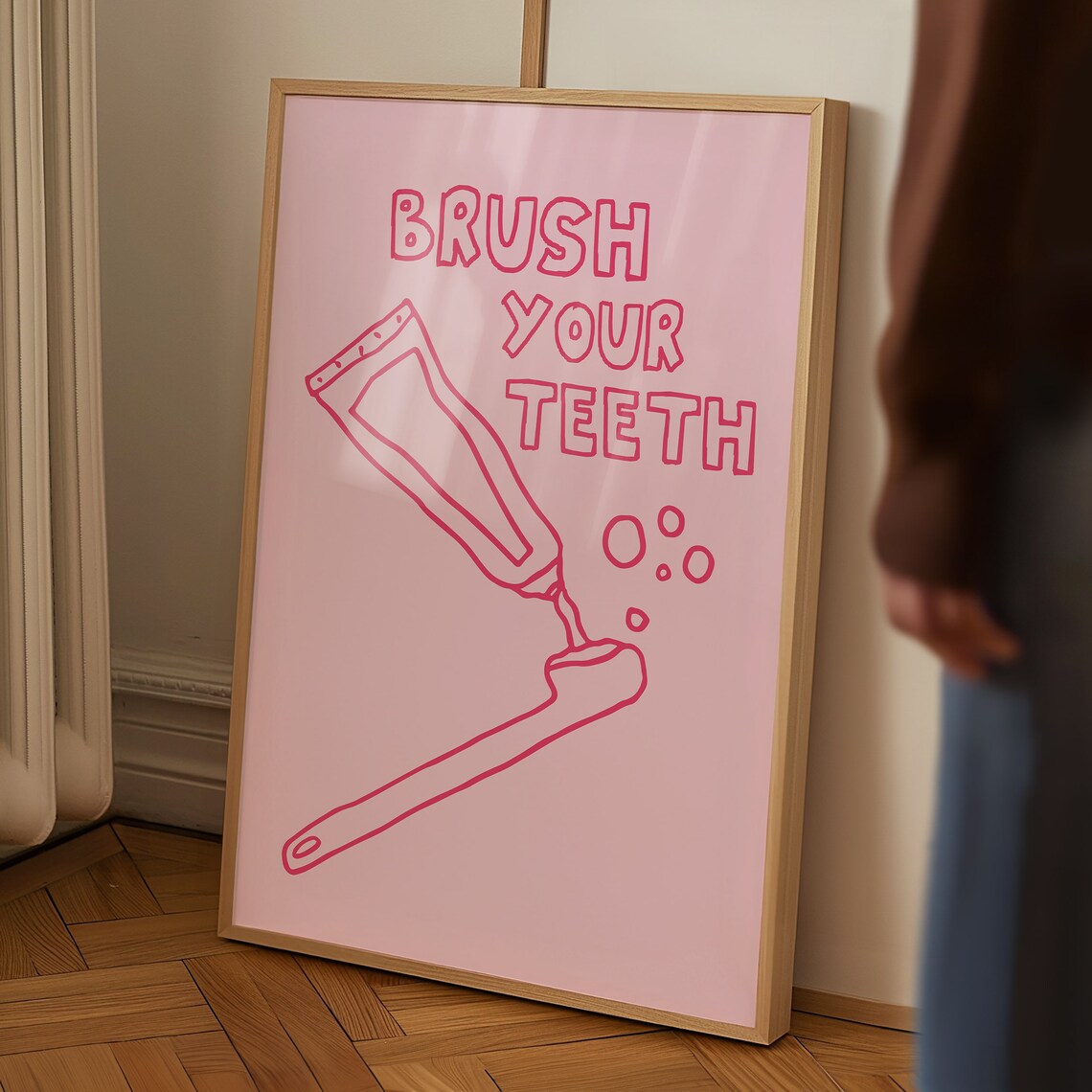 Brush Your Teeth Retro Typography Bathroom Art Print - Image 2