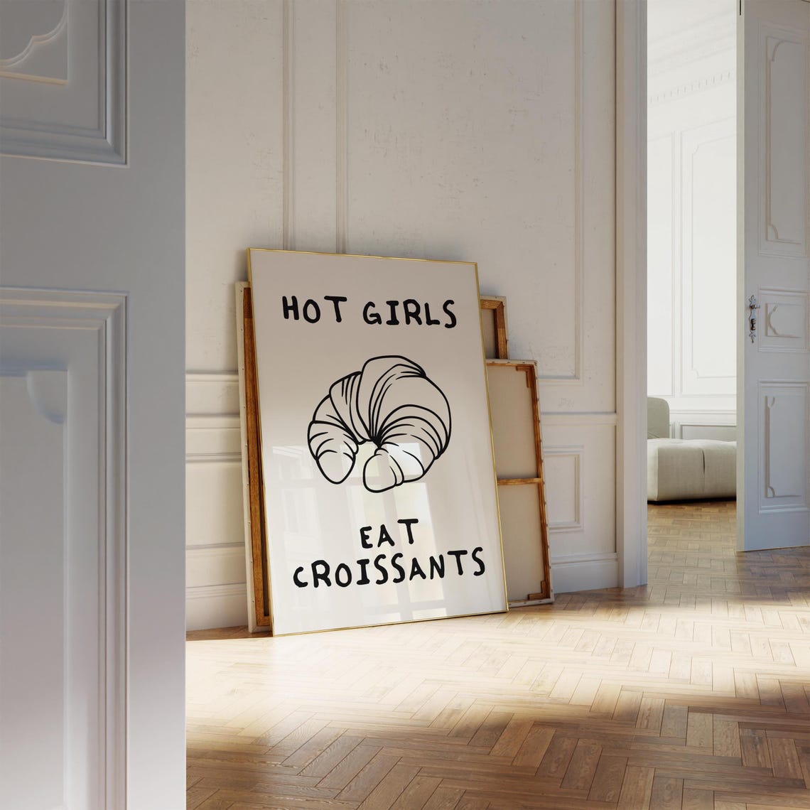 Hot Girls Eat Croissants Print Trendy Kitchen Art Print Vintage Food Print Croissant Poster Retro Kitchen Poster Cute Food Art Print - Image 3
