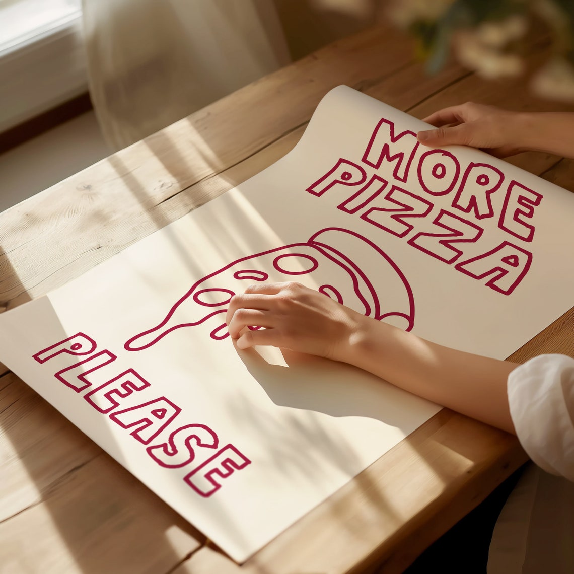 More Pizza Please Red On Cream Melting Slice Retro Food Poster - Image 4
