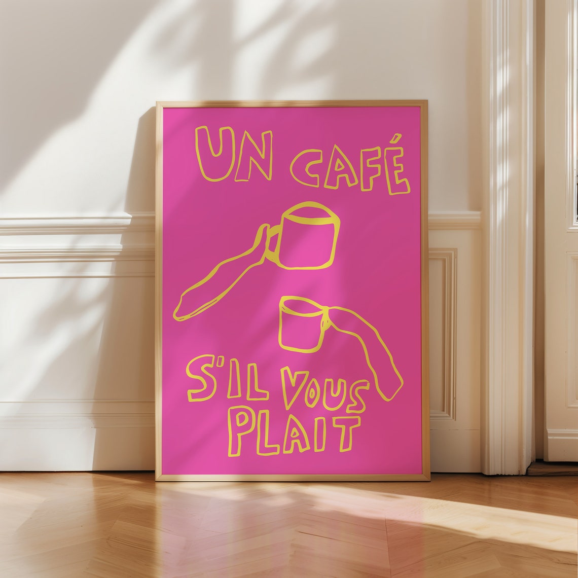 Un Cafe Sil Vous Plait Hot Pink Yellow French Coffee Wall Poster - Image 3