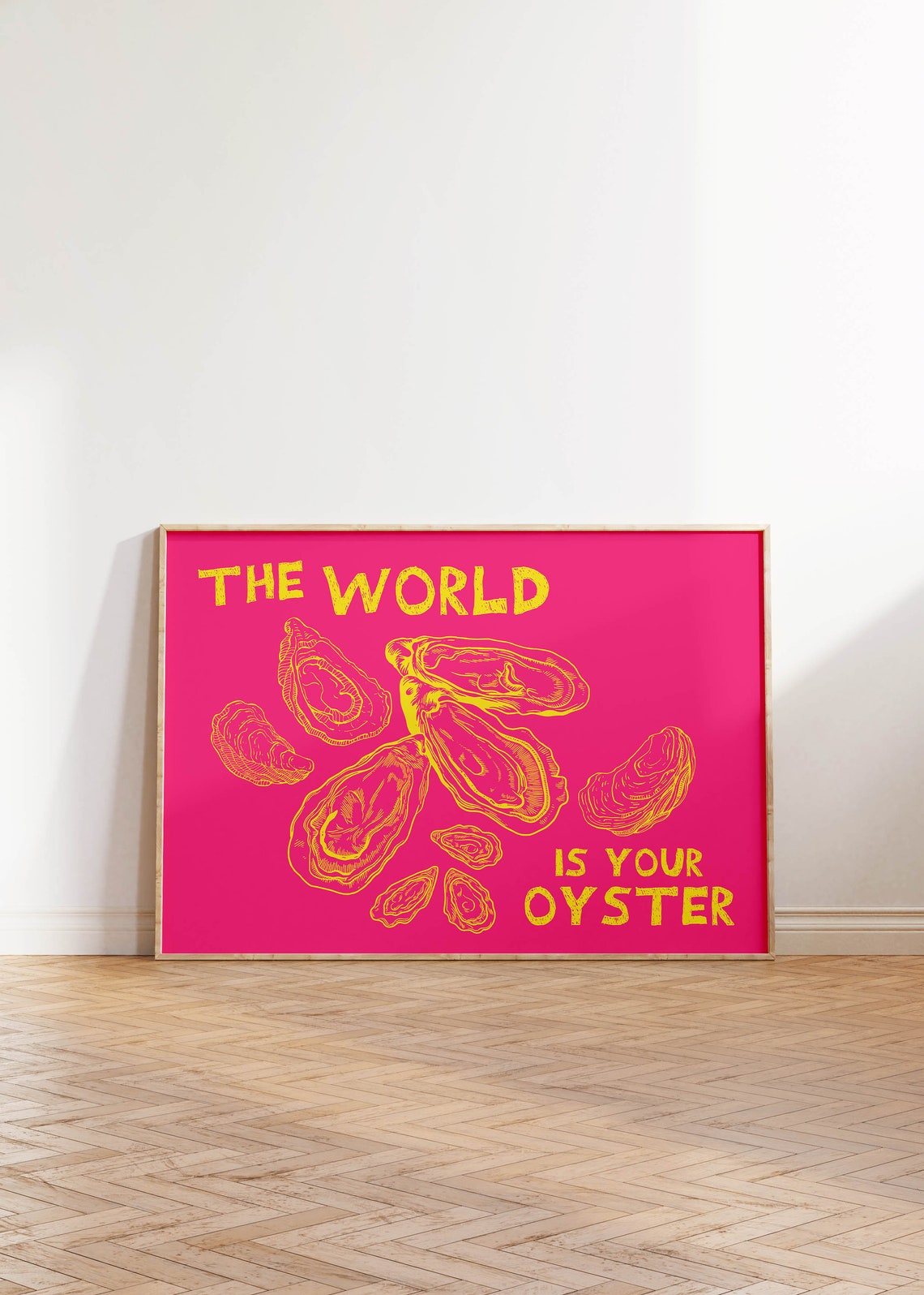 The World Is Your Oyster Hot Pink Yellow Retro Oyster Art Poster - Image 4
