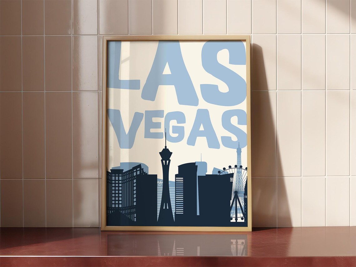 Las Vegas Skyline Bold Typography Blue City Silhouette Poster