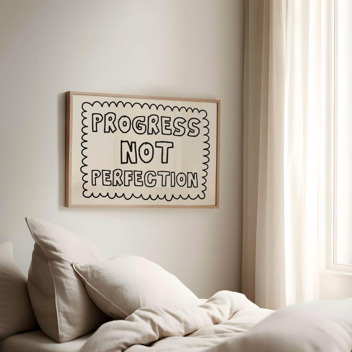 Progress Not Perfection Motivational Quote Scallop Border Poster - Image 2
