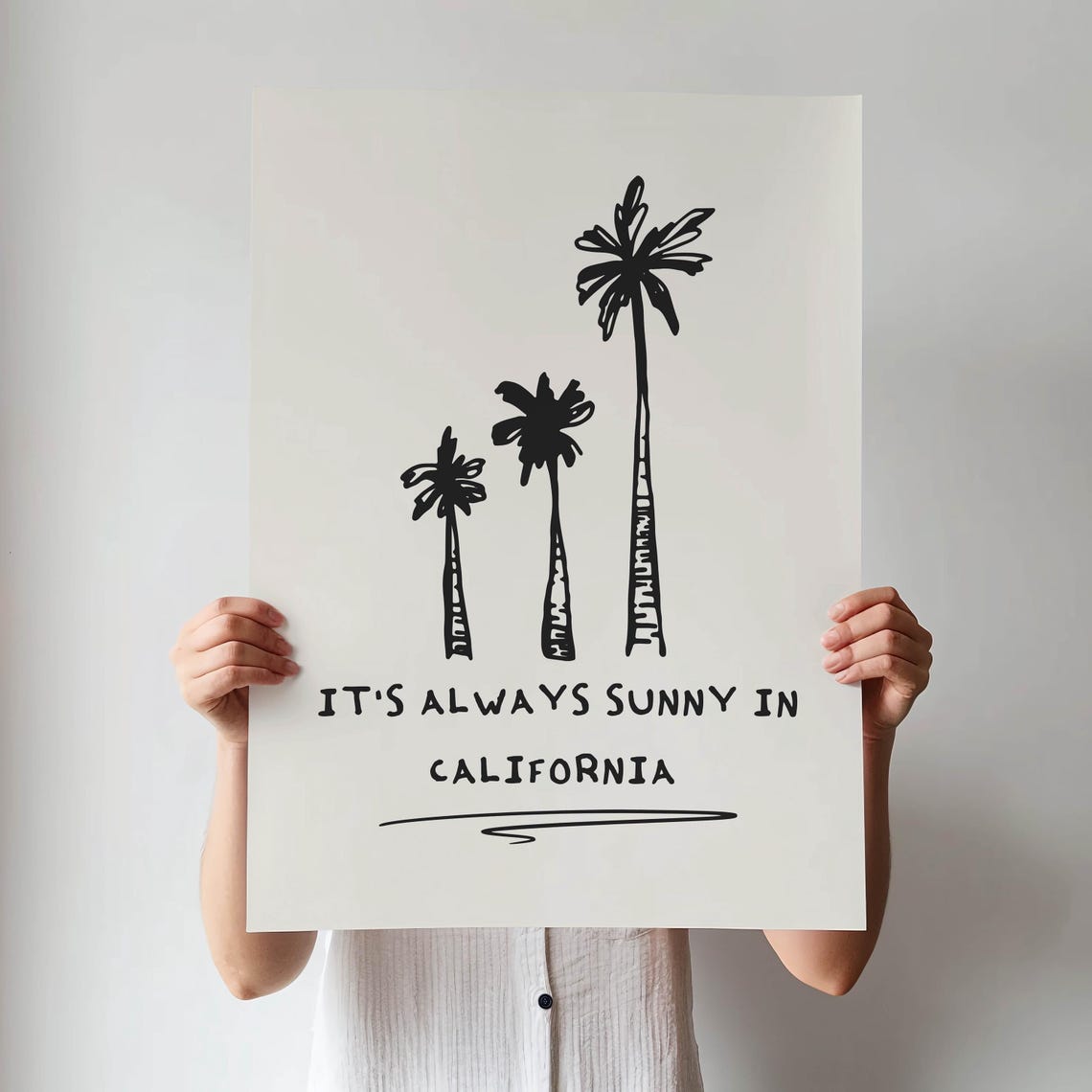 Always Sunny In California Palm Trees Black Line Art Coastal Poster - Image 3