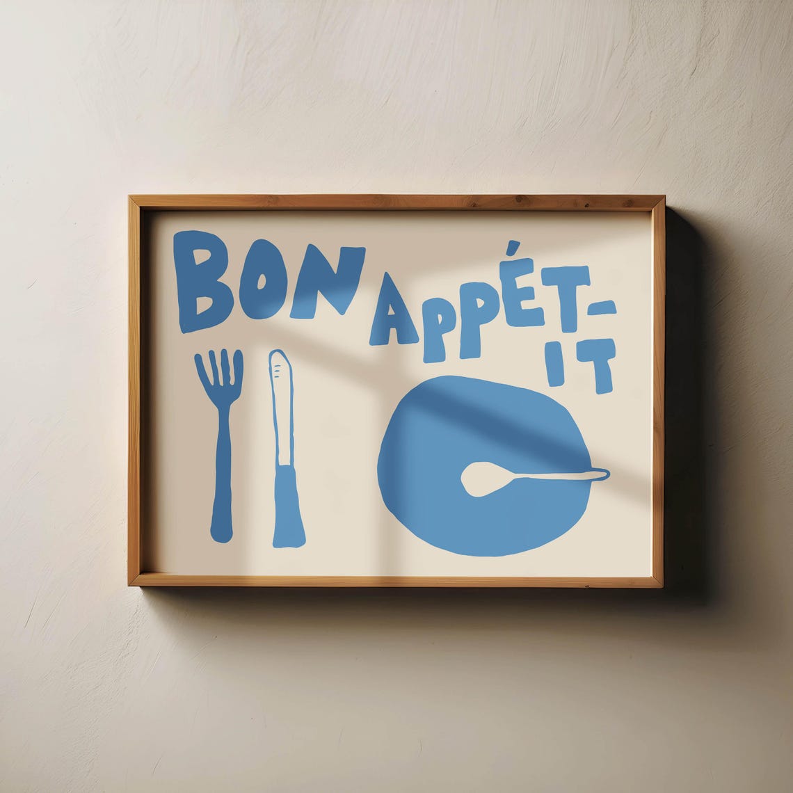Bon Appetit Blue Kitchen Doodle Fork Knife Plate Fun Foodie Poster - Image 2