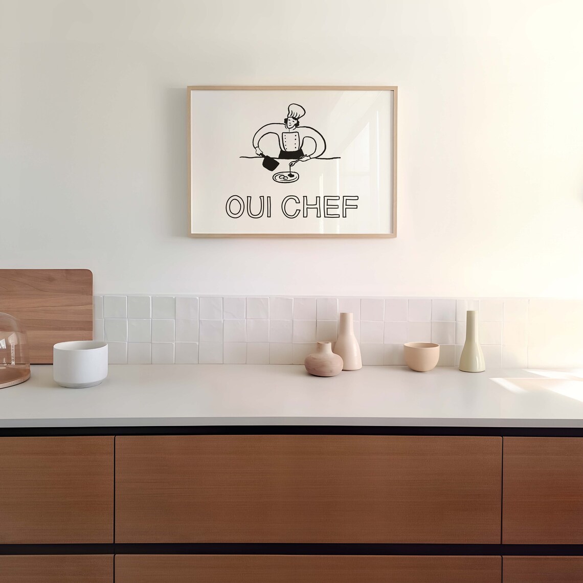 Oui Chef Black Chef Cooking Line Art French Kitchen Quote Poster - Image 4