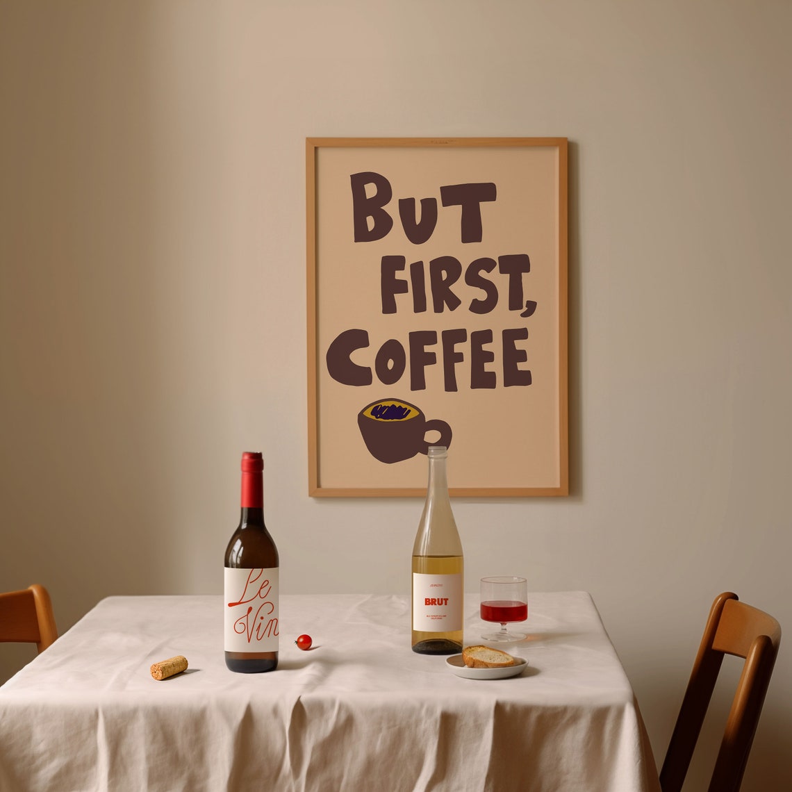 But First Coffee Dark Brown Lettering Beige Kitchen Quote Poster - Image 4