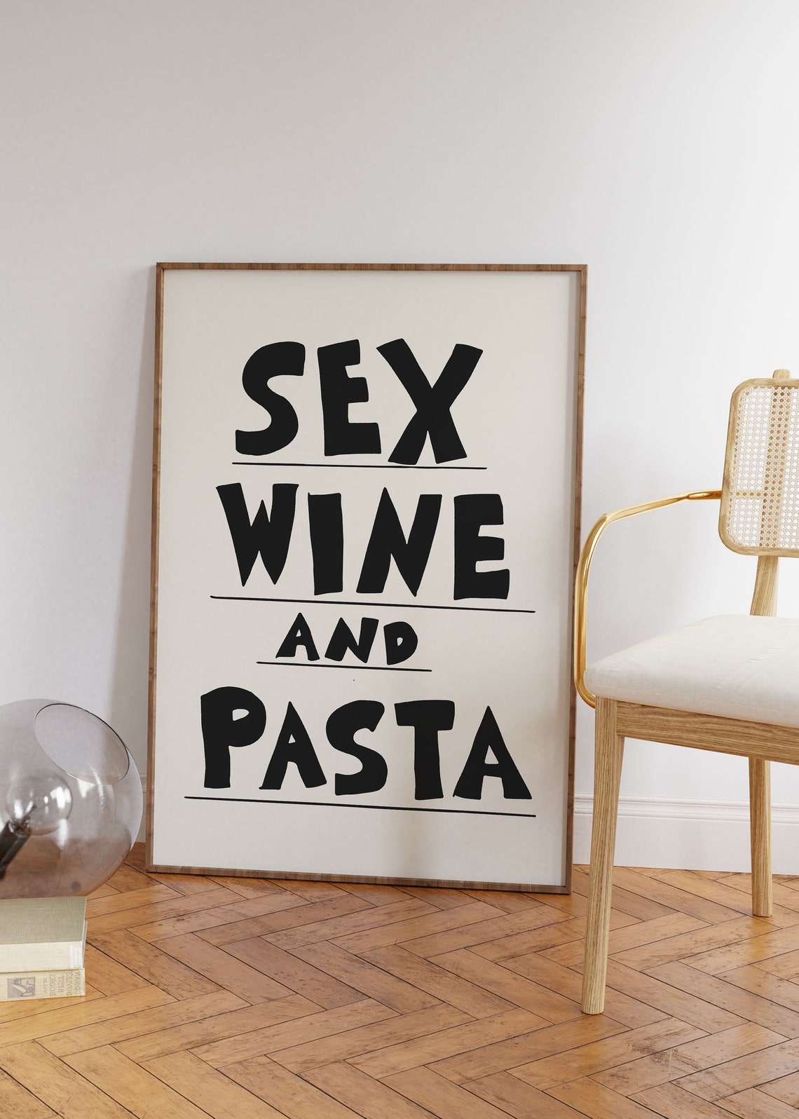Sex Wine And Pasta Black Bold Typography Funny Kitchen Wall Poster - Image 3