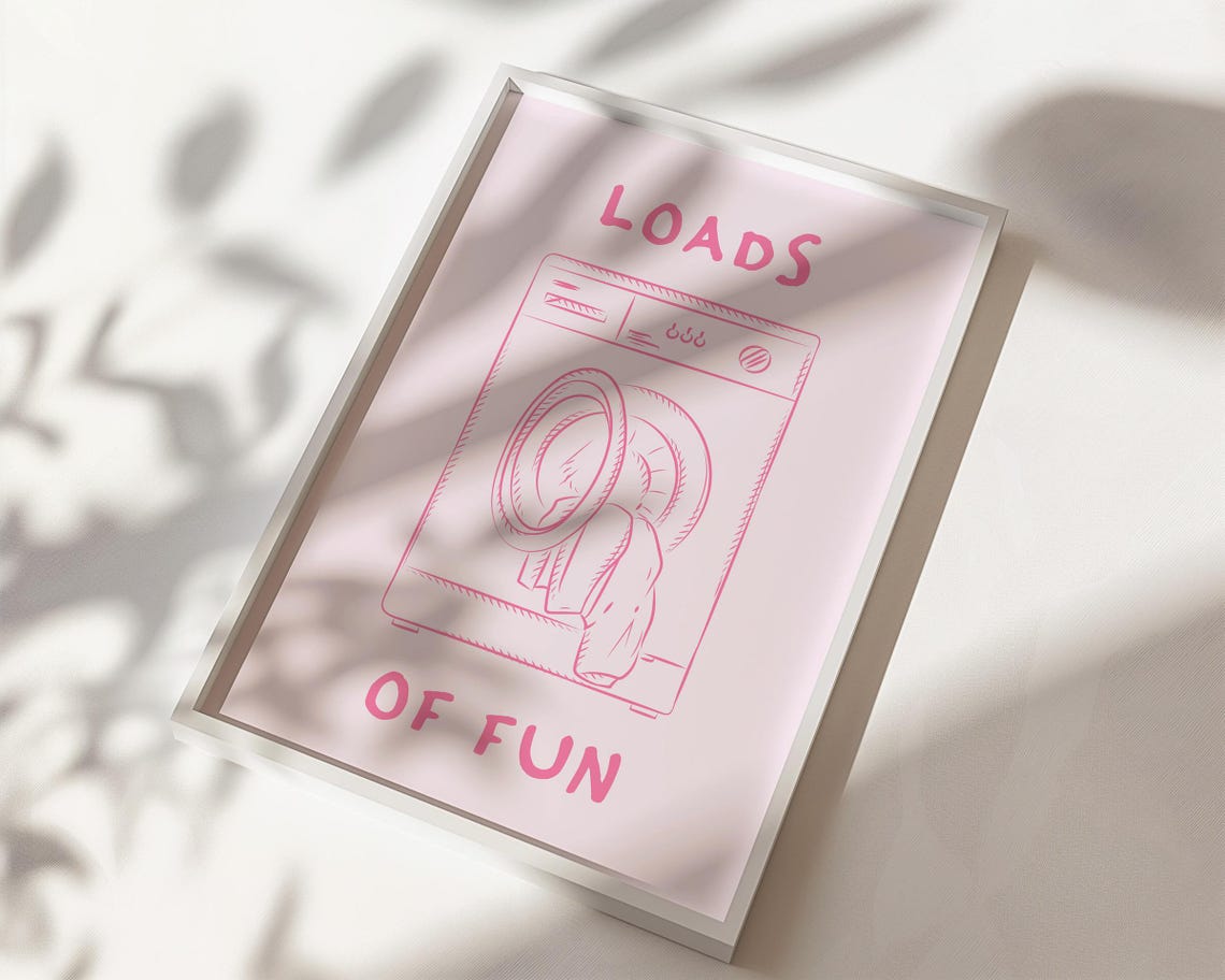 Loads of Fun Laundry Room Poster Pink Washing Machine Line Drawing - Image 2