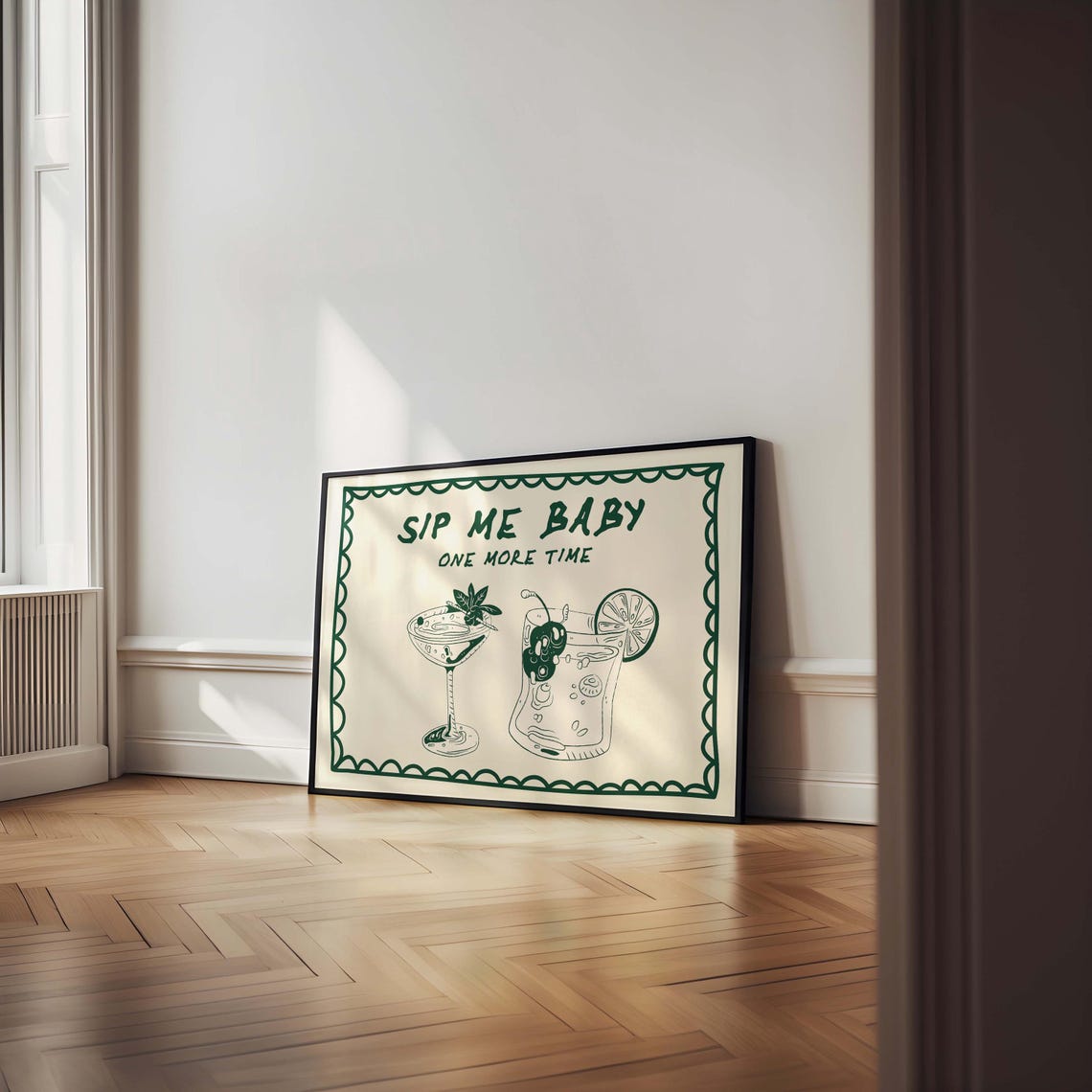 Sip Me Baby One More Time Green Cocktail Illustration Bar Poster - Image 3