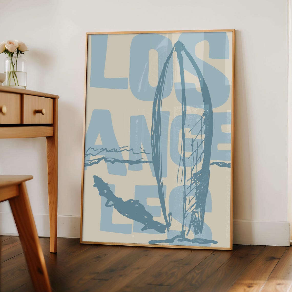 Los Angeles Surfboard Vintage Blue Beach Surf Travel Wall Poster - Image 2