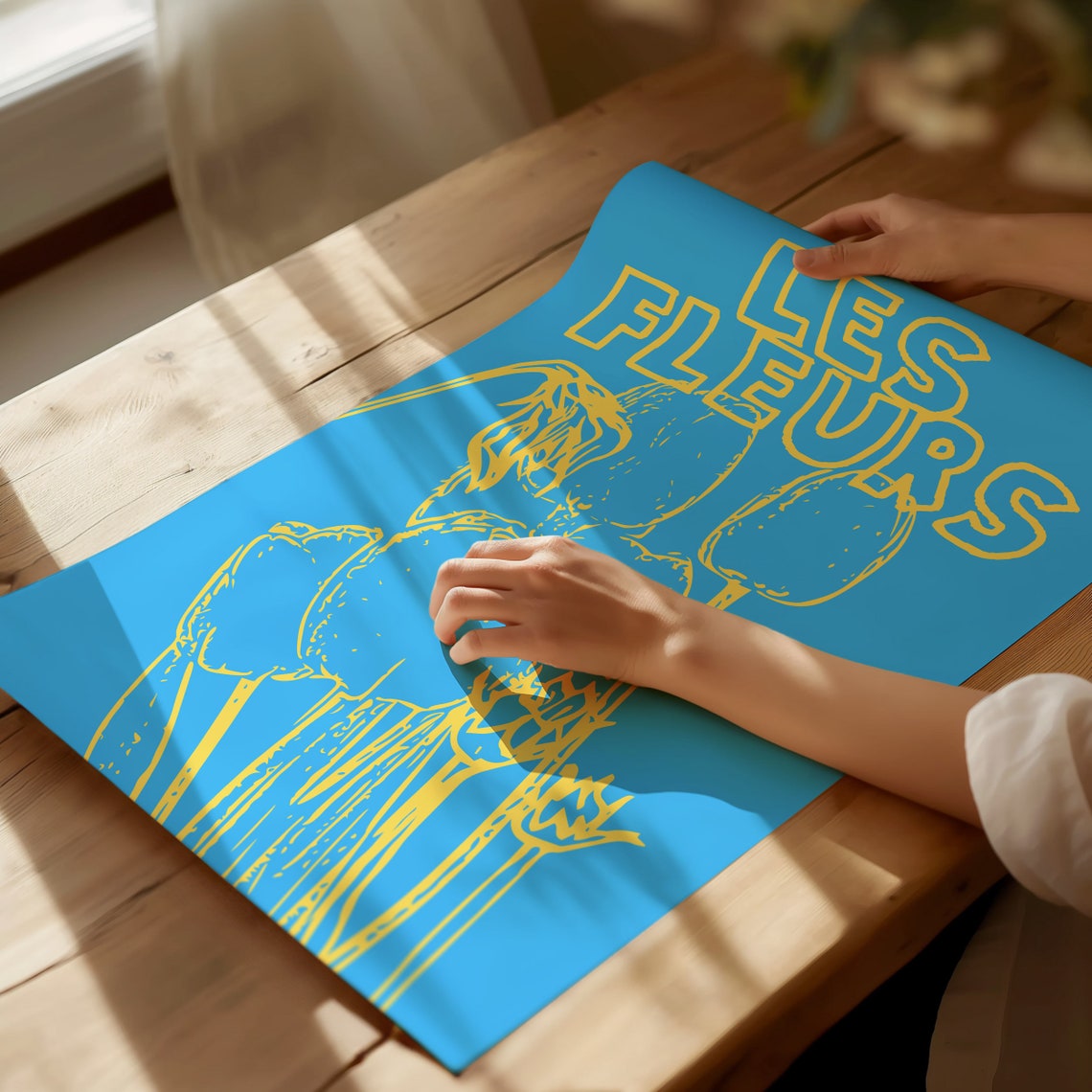 Les Fleurs Yellow On Bright Blue Bold Tulips French Floral Poster - Image 2