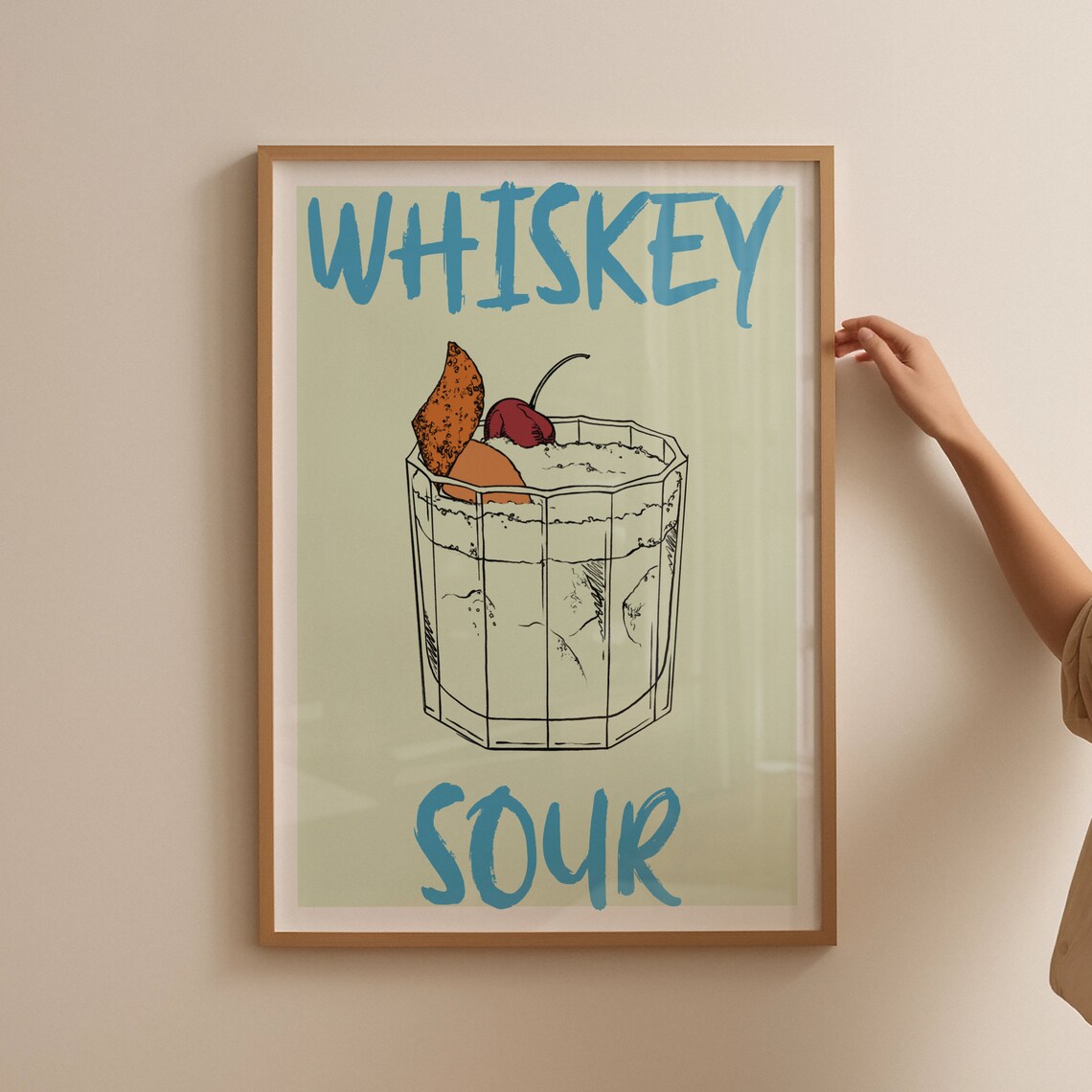 Whiskey Sour Cocktail Rocks Glass Retro Pop Art Bar Cart Decor Poster