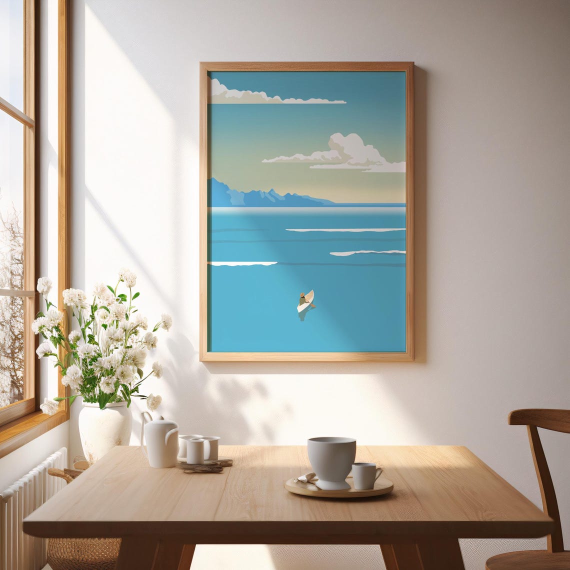 Surfer With Board Turquoise Ocean Island Minimalist Art Poster - Image 3
