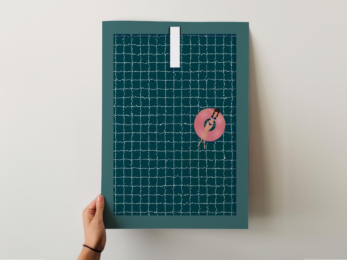 Swimming Pool Print, Woman Floating in Water