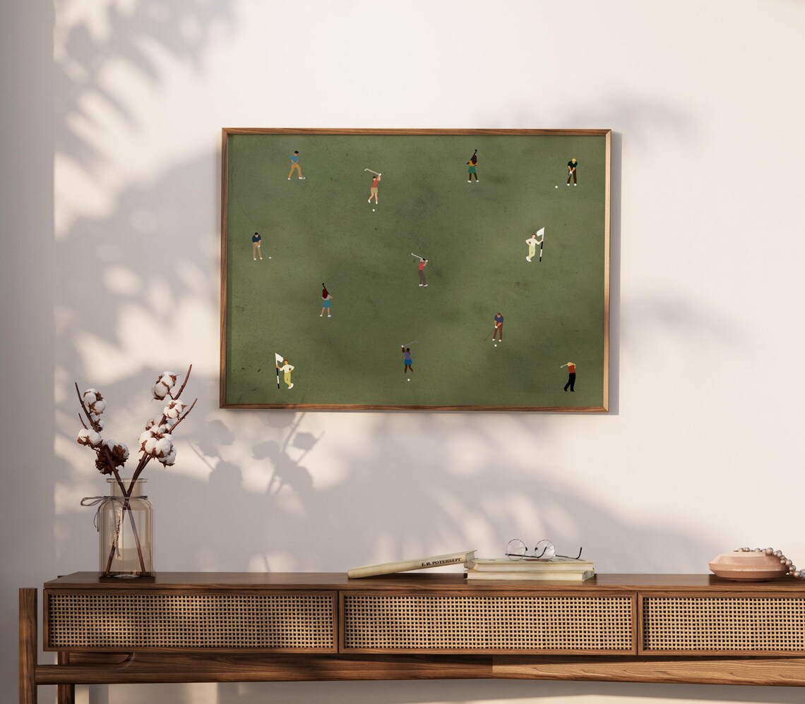 Tiny Golfers Minimalist People Art Print, Horizontal - Image 4