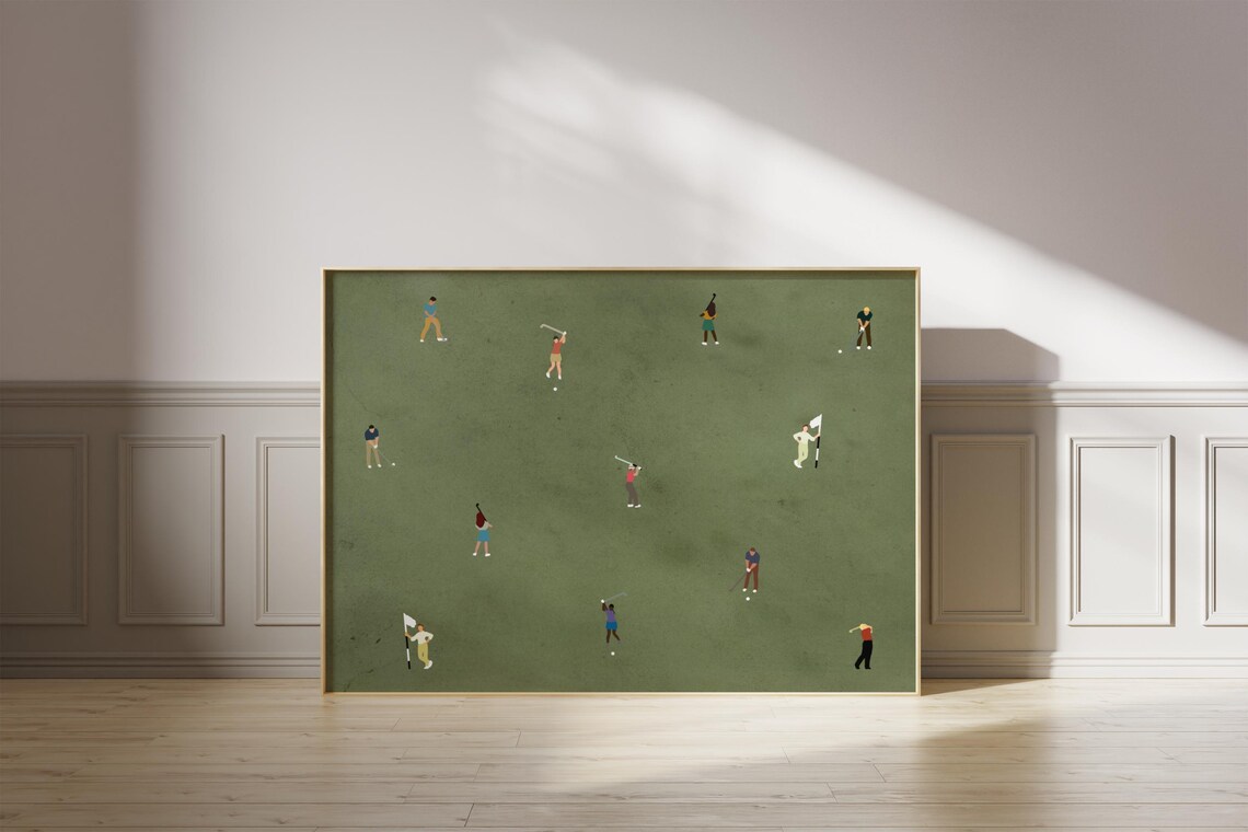 Tiny Golfers Minimalist People Art Print, Horizontal - Image 2