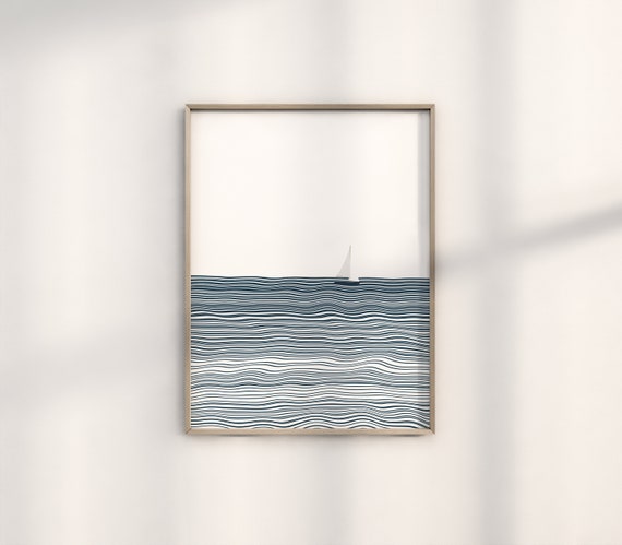 Tiny Sailboat Minimalist Ocean Bathroom Poster