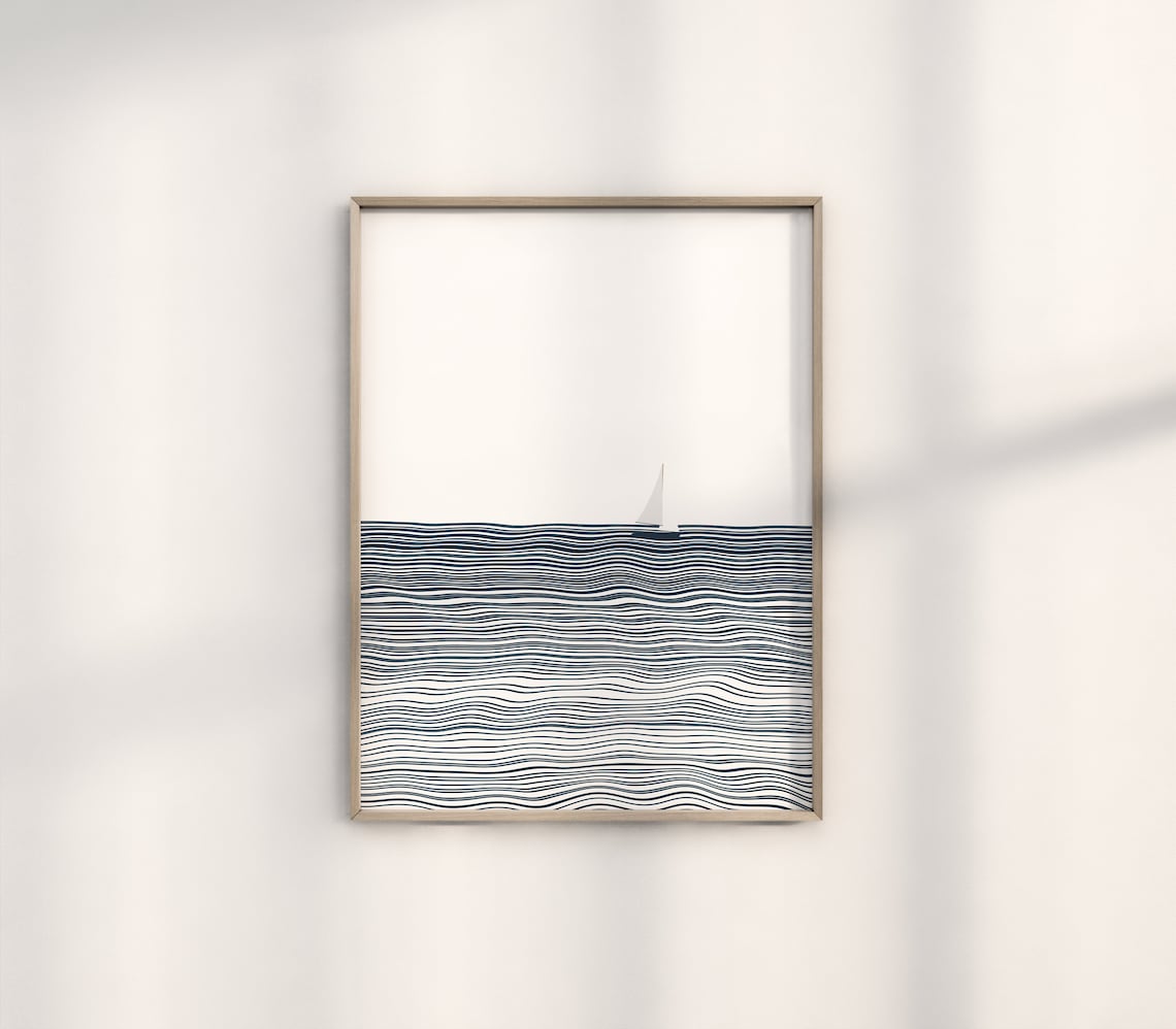 Tiny Sailboat Minimalist Ocean Bathroom Poster