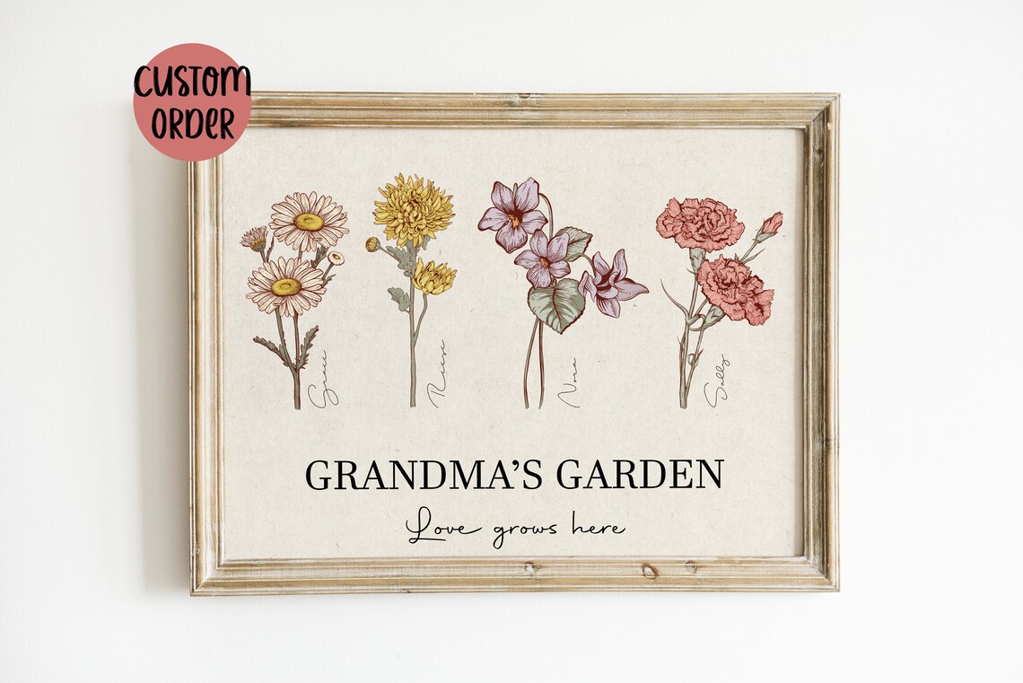 Grandmas Garden Birth Flower Personalized Art Print