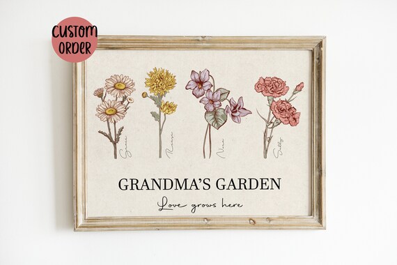 Grandmas Garden Birth Flower Personalized Art Print