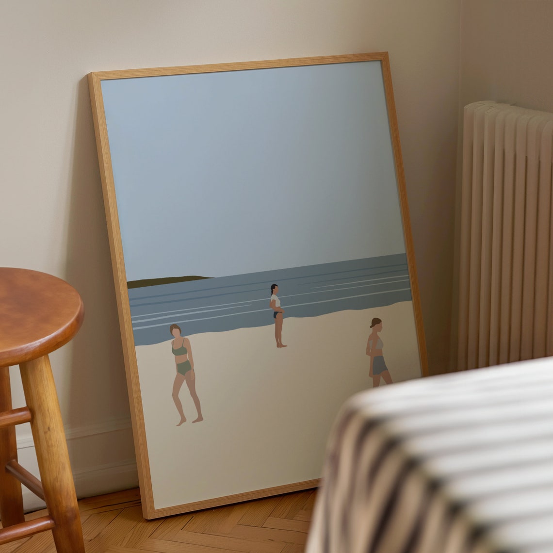 Three Women Walking Beach Minimalist Coastal Summer Art Poster - Image 3