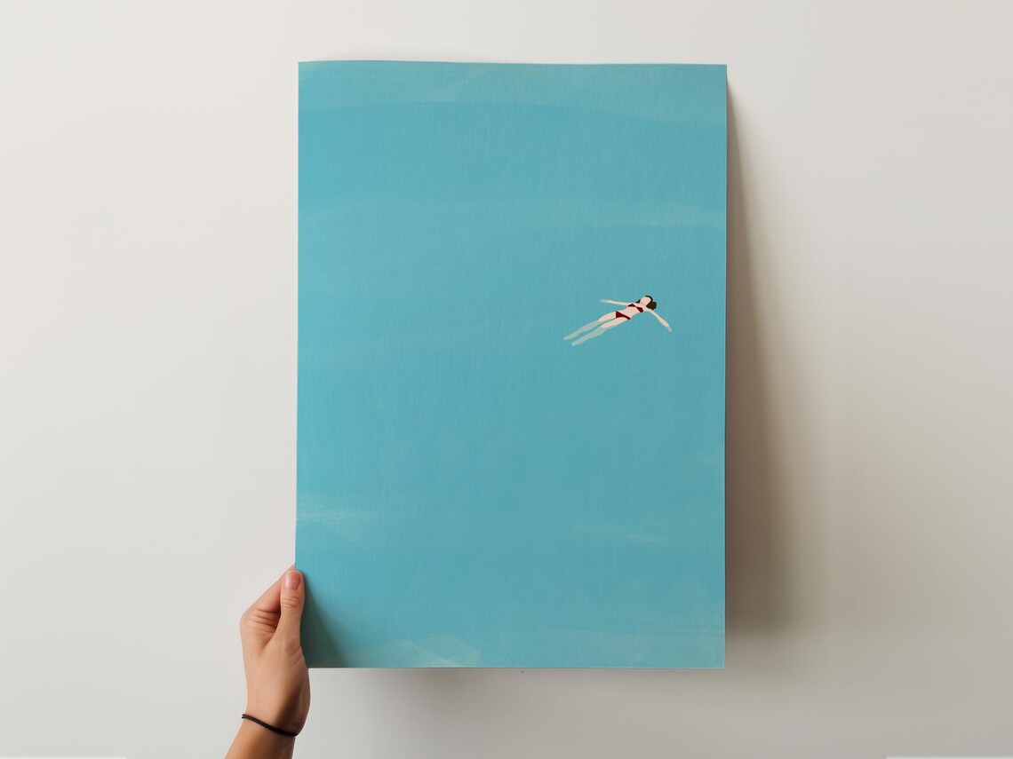 Tiny Girl Floating In Pool Minimalist Art Print - Image 4