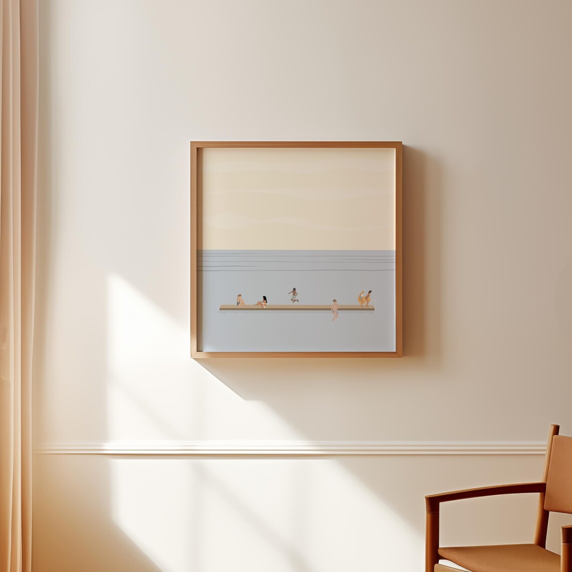 Tiny People Swimming at Lake Dock, Minimalist Art Print - Image 3