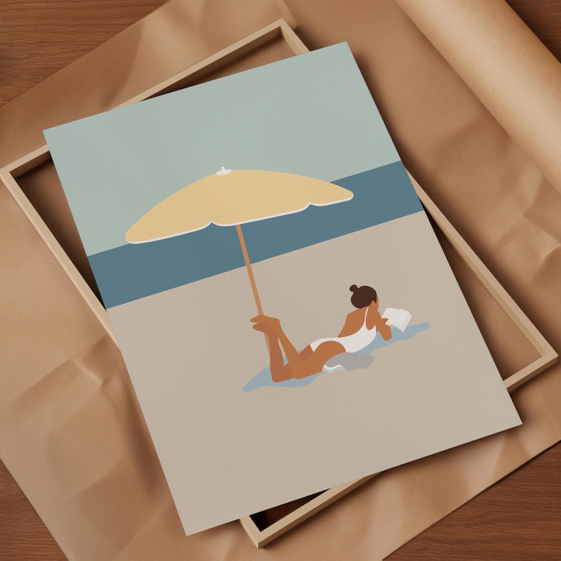 Woman Reading At Beach Minimalist Summer Poster - Image 2