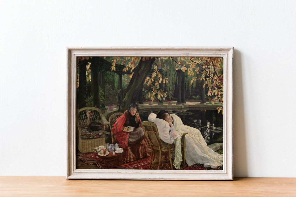 Vintage Autumn Women in Park Two Ladies Relaxing by the Pond Poster - Image 3