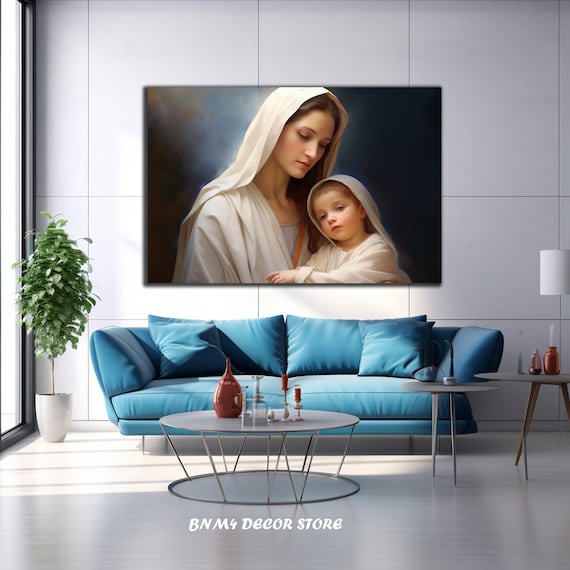 Virgin Mary And Child Jesus Painting Serene Catholic Christian Wall Poster