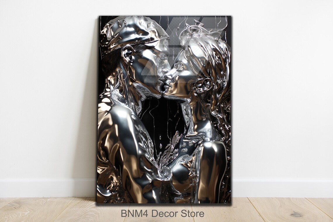 Kissing Couple Abstract Art, Romantic Wall Art Print