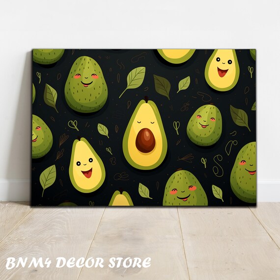 Cute Avocado Tempered Glass Art Avocados Glass Food Wall Art Wall Hangings Extra Large Wall Art Cute Avocado Art Kids Room Decor