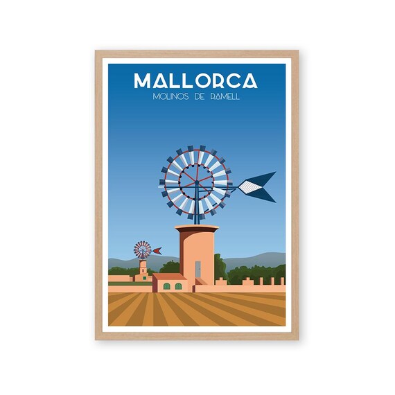 Molinos De Ramell Vintage Mallorca Windmills Poster