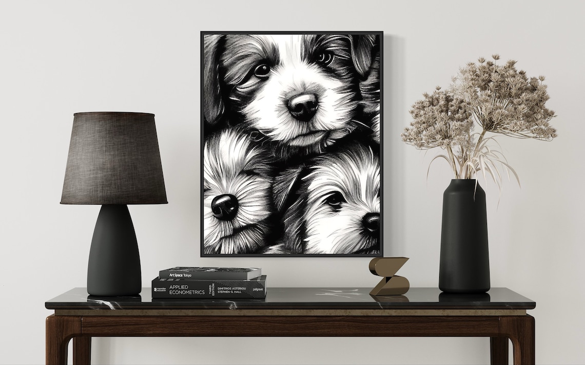 3 Puppies Wall Art Print Line Art High Resolution 300 Dpi - Image 3