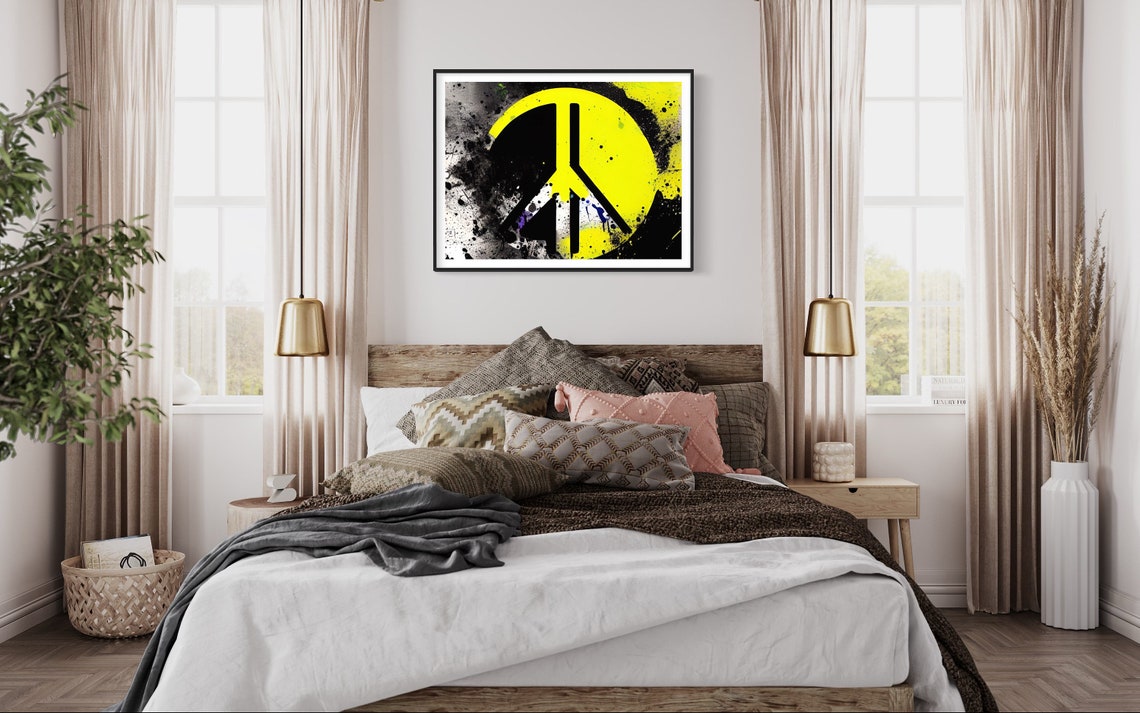 Peace Sign Graffiti Style Splatter Art Poster in Yellow and Black - Image 3