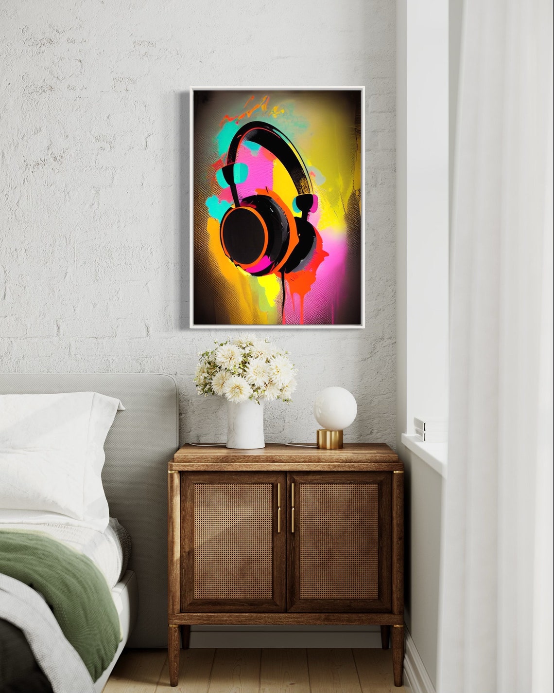 Neon Graffiti Headphones Music Art Poster in Bold Street Style - Image 3
