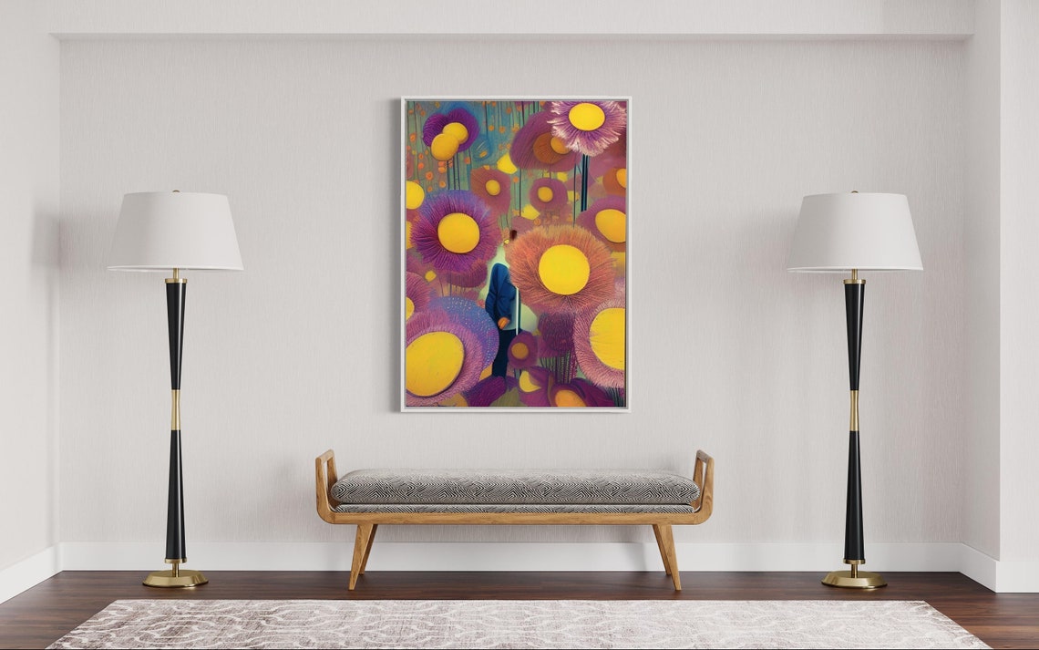 Yellow and Purple Flower Meadow Abstract Fantasy Floral Art Poster - Image 3
