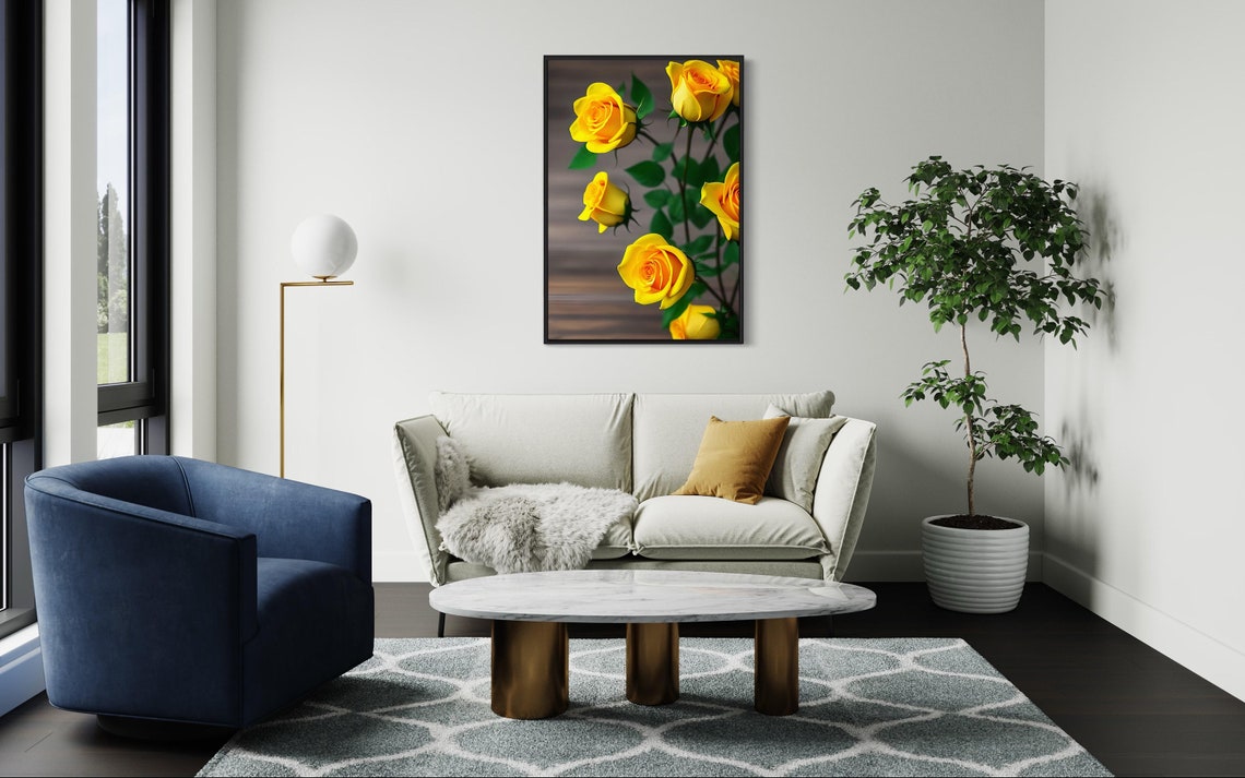 Golden Yellow Roses Photography Art Poster with Warm Wood Tones - Image 4