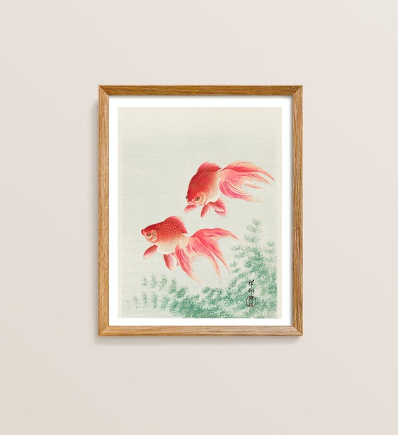 Japanese Fish Vintage Art Print, Japandi Wall Art