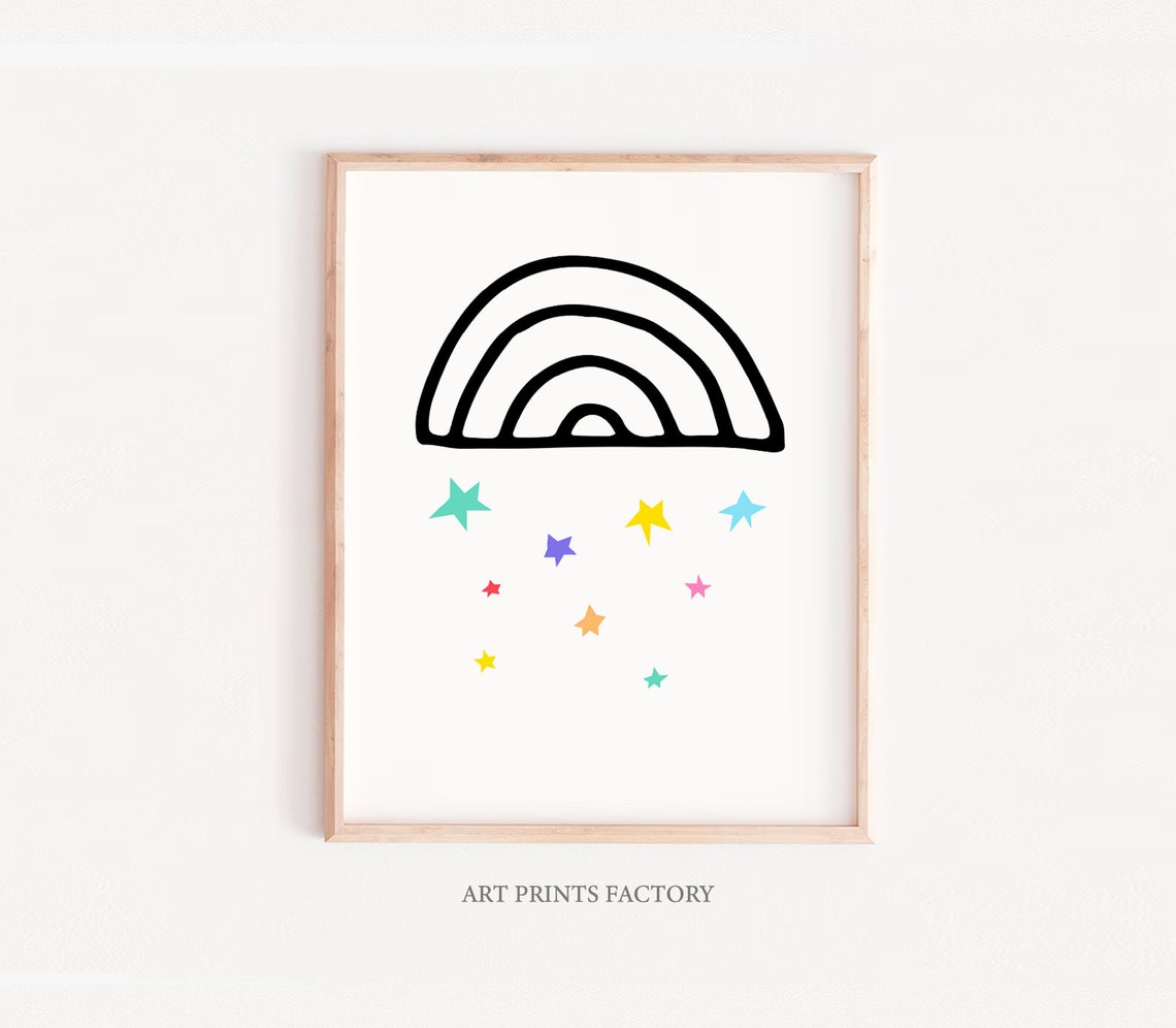 Minimalist Rainbow Stars Scandinavian Nursery Kids Room Art Poster